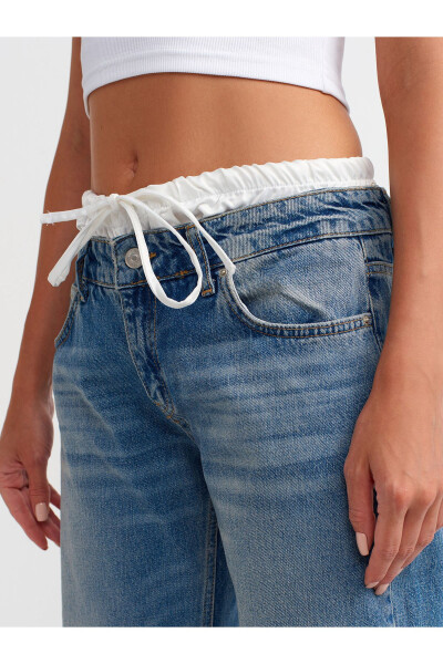 71494 Satin Boxer Detail Denim Pants - Blue - 4