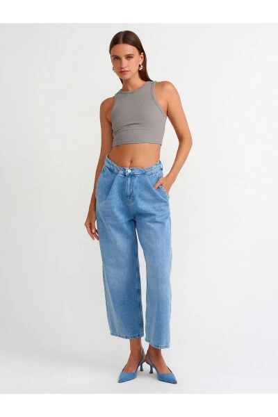 71495 Kemeri Ayarlanabilir Kısa Denim Pantolon-Mavi - 13