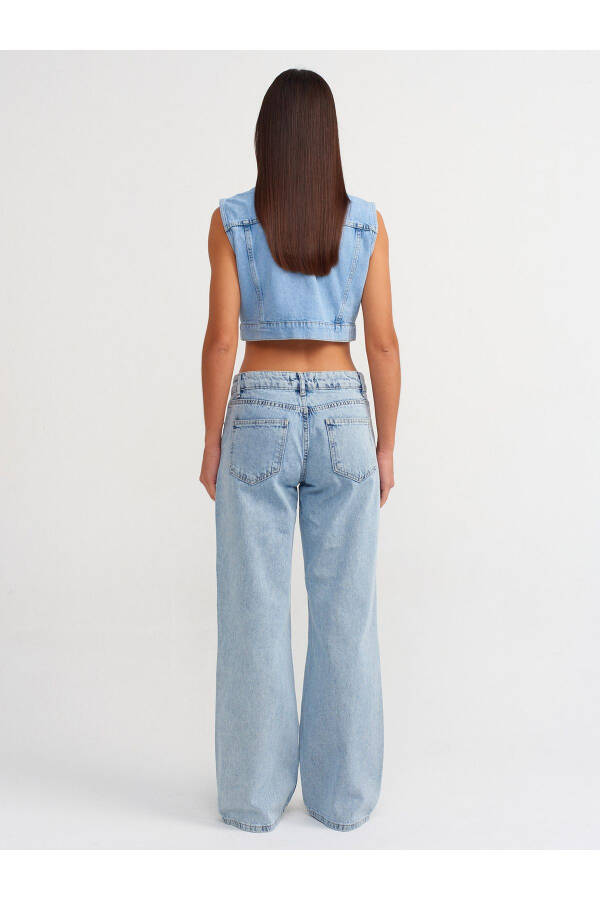 71500 Diz Bölümü Açık Geniş Denim Pantolon-Mavi - Mavi - 10