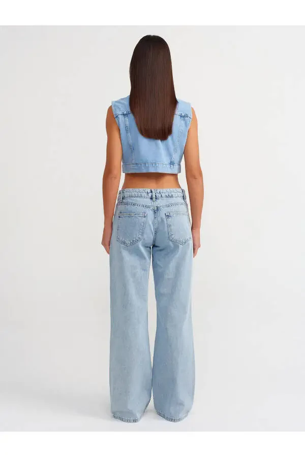 71500 Knee Cut Wide Leg Denim Pants - Blue - 10