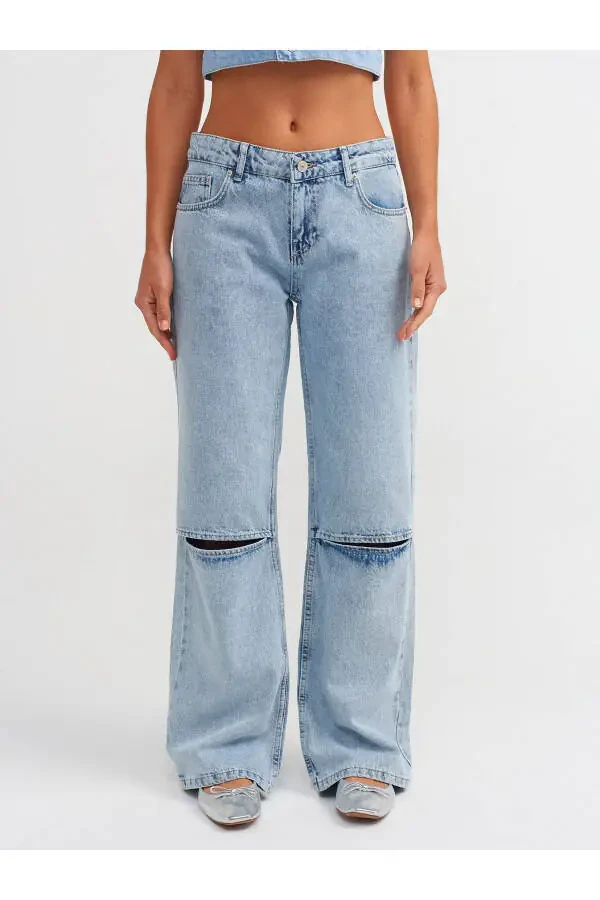 71500 Knee Cut Wide Leg Denim Pants - Blue - 11