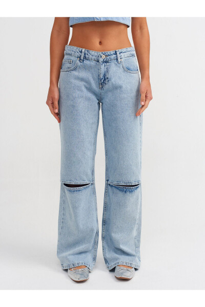 71500 Knee Cut Wide Leg Denim Pants - Blue - 15