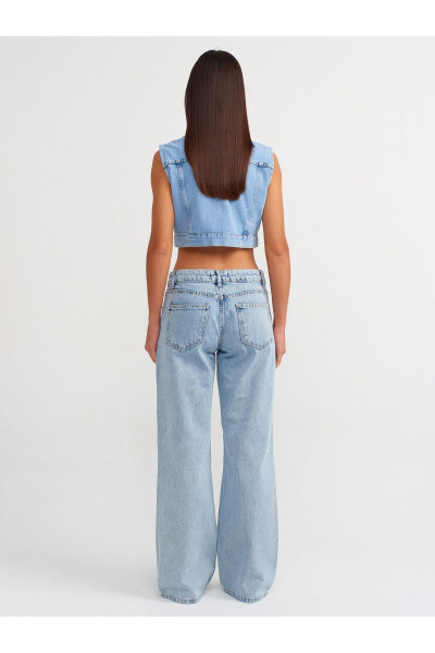 71500 Knee Cut Wide Leg Denim Pants - Blue - 6