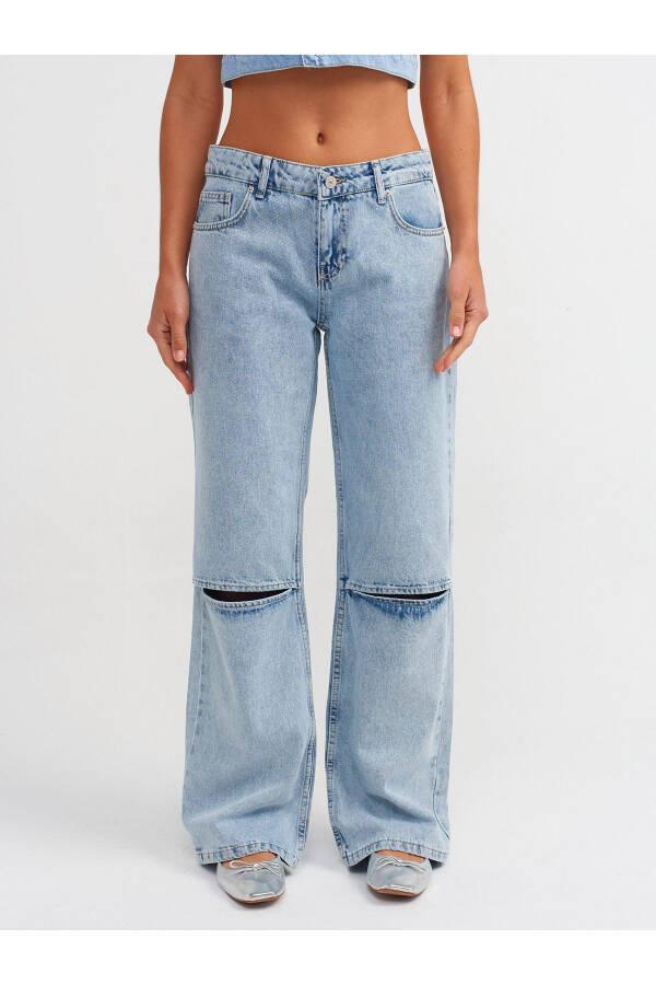 71500 Knee Cut Wide Leg Denim Pants - Blue - 7