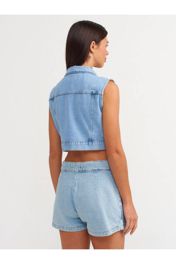 71501 Önü Pileli Denim Şort Etek-Mavi - 10