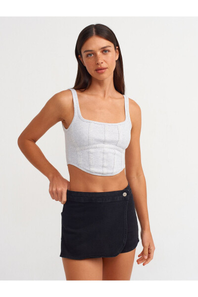 71508 Kruvaze Denim Short Yubka - Qora - 11