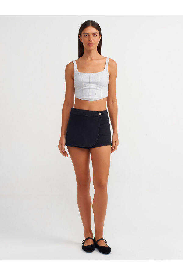 71508 Kruvaze Denim Short Yubka - Qora - 5