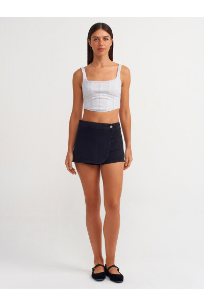 71508 Kruvaze Denim Short Yubka - Qora - DILVIN