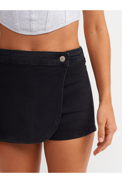 71508 Wrap Denim Shorts Skirt - Black - 10