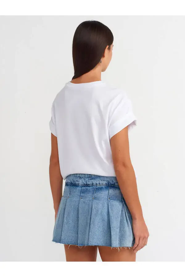 71672 Side Zipper Pleated Denim Short Skirt-Blue - 10