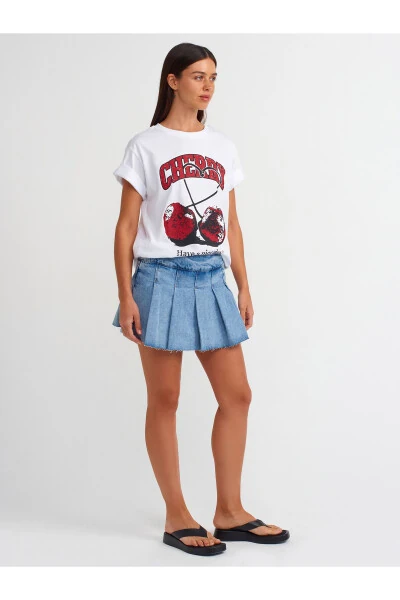 71672 Yon tomondan fermuarlı burmali denim shortish ko'ylak - Ko'k - DILVIN