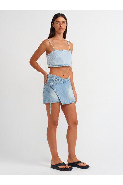 71673 Kamar Uchi Uzoq Denim Shorts Yubka - Movi - DILVIN