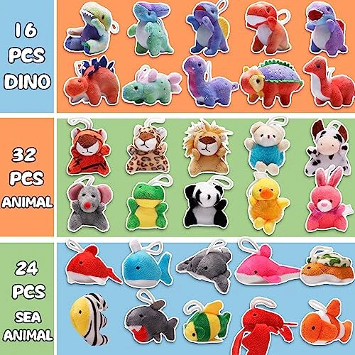 72 Pack Mini Stuffed Animal, Assorted Plush Toy (Dinosaur, Zoo, Ocean), Party Favors for Kid, Perfect for Claw Machine Filler, Goody Bag Stuffers, Keychain, Carnival Prizes, Classroom Reward Gift Bulk - 23