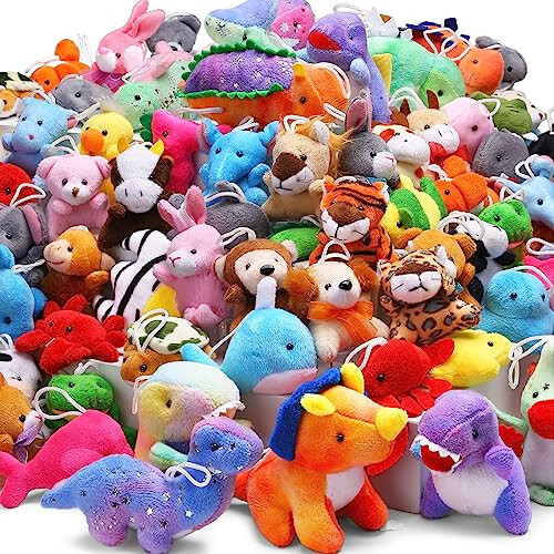 72 Pack Mini Stuffed Animal, Assorted Plush Toy (Dinosaur, Zoo, Ocean), Party Favors for Kid, Perfect for Claw Machine Filler, Goody Bag Stuffers, Keychain, Carnival Prizes, Classroom Reward Gift Bulk - 43