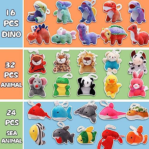 72 Pack Mini Stuffed Animal, Assorted Plush Toy (Dinosaur, Zoo, Ocean), Party Favors for Kid, Perfect for Claw Machine Filler, Goody Bag Stuffers, Keychain, Carnival Prizes, Classroom Reward Gift Bulk - 44