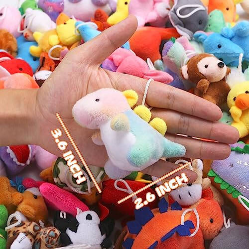 72 Pack Mini Stuffed Animal, Assorted Plush Toy (Dinosaur, Zoo, Ocean), Party Favors for Kid, Perfect for Claw Machine Filler, Goody Bag Stuffers, Keychain, Carnival Prizes, Classroom Reward Gift Bulk - 45