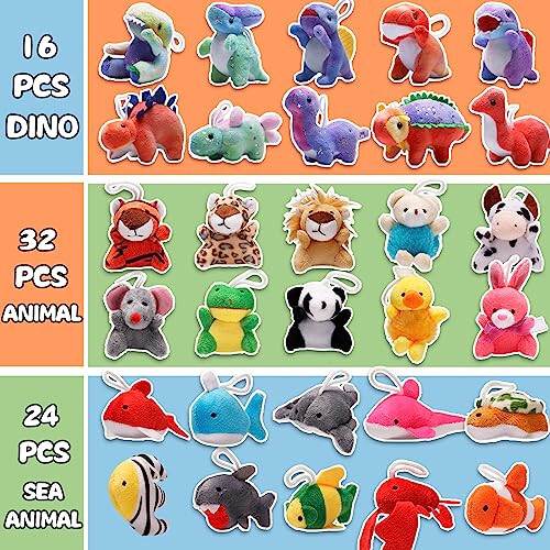 72 Pack Mini Stuffed Animal, Assorted Plush Toy (Dinosaur, Zoo, Ocean), Party Favors for Kid, Perfect for Claw Machine Filler, Goody Bag Stuffers, Keychain, Carnival Prizes, Classroom Reward Gift Bulk - 37