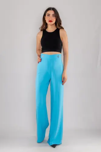 7512 Bol Paça Krep Pantolon - MAVİ 