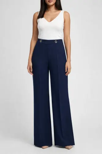 7512 Bol Paça Krep Pantolon Bitti-Lacivert - 3