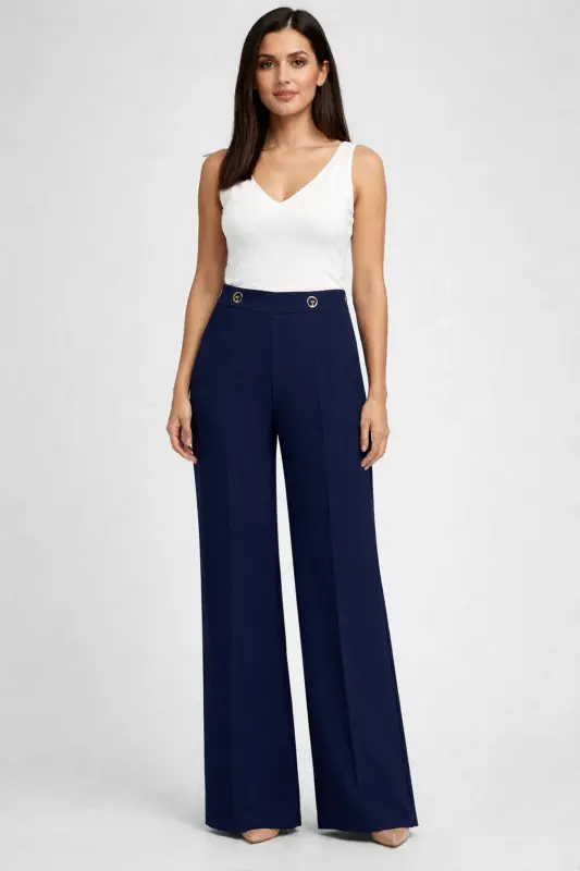 7512 Bol Paça Krep Pantolon Bitti-Lacivert - 1