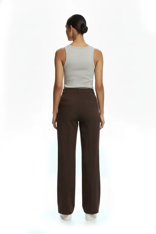 7512 Bol Paça Krep Pantolon-Kahverengi - 4