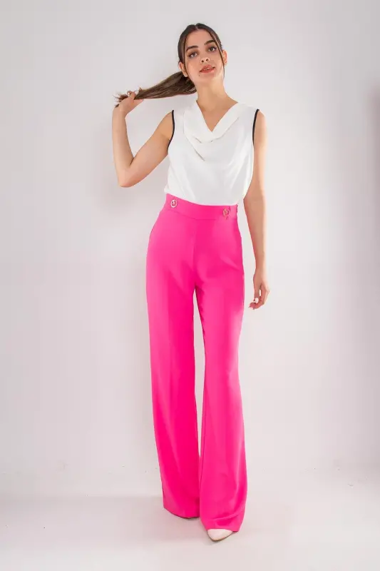 7512 Wide Leg Crepe Pants-PINK - 2