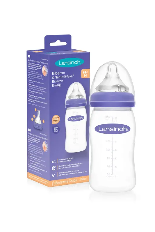 75590 Natural Wave Silicone Nipple Baby Bottle 240 ml - LANSINOH