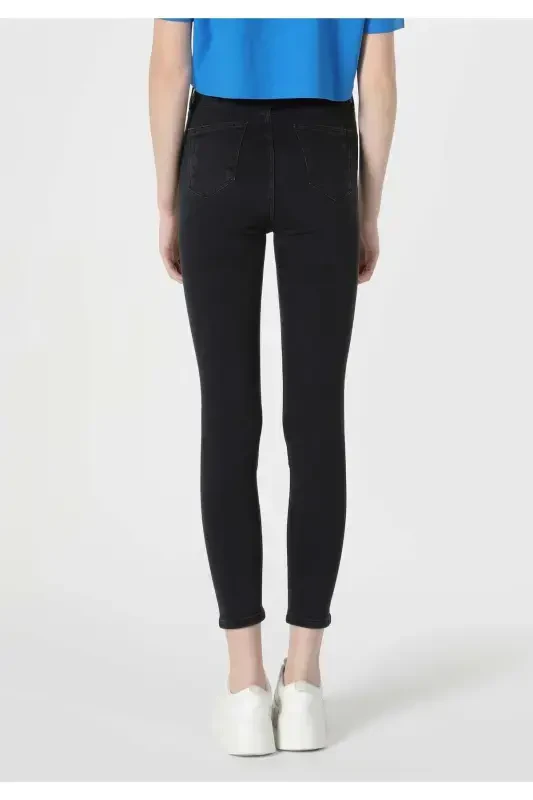 Skinny Fit Orta Bel Dar Paça Kadın Siyah Jean Pantolon - 2