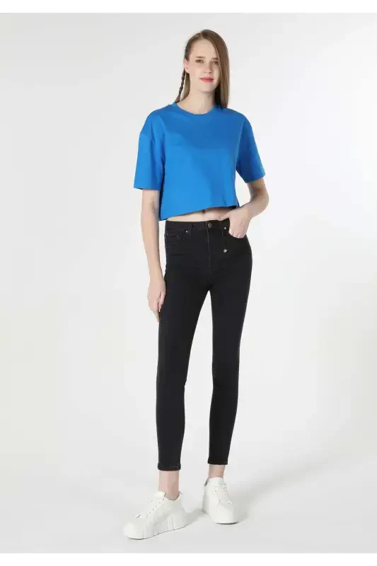 Skinny Fit Orta Bel Dar Paça Kadın Siyah Jean Pantolon - 3