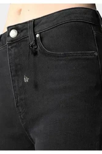 Skinny Fit Orta Bel Dar Paça Kadın Siyah Jean Pantolon - 6