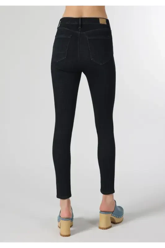 Skinny Fit Orta Bel Dar Paça Kadın İndigo Jean Pantolon - 2