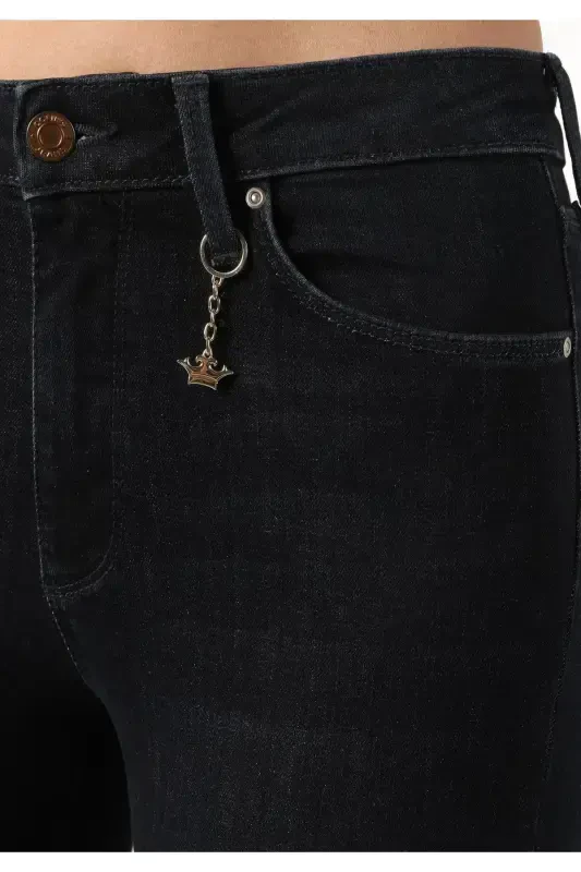 Skinny Fit Orta Bel Dar Paça Kadın İndigo Jean Pantolon - 7