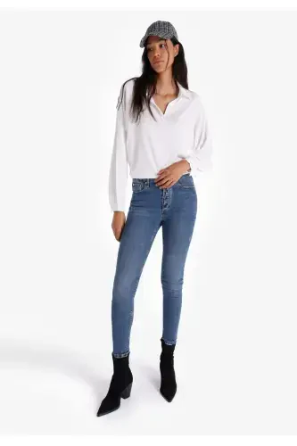 Skinny Fit Orta Bel Dar Paça Kadın İndigo Denim Jean Pantolon - 1