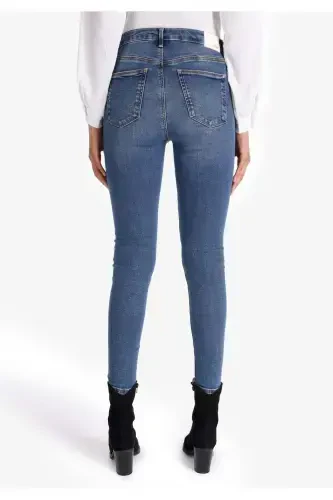 Skinny Fit Orta Bel Dar Paça Kadın İndigo Denim Jean Pantolon - 2