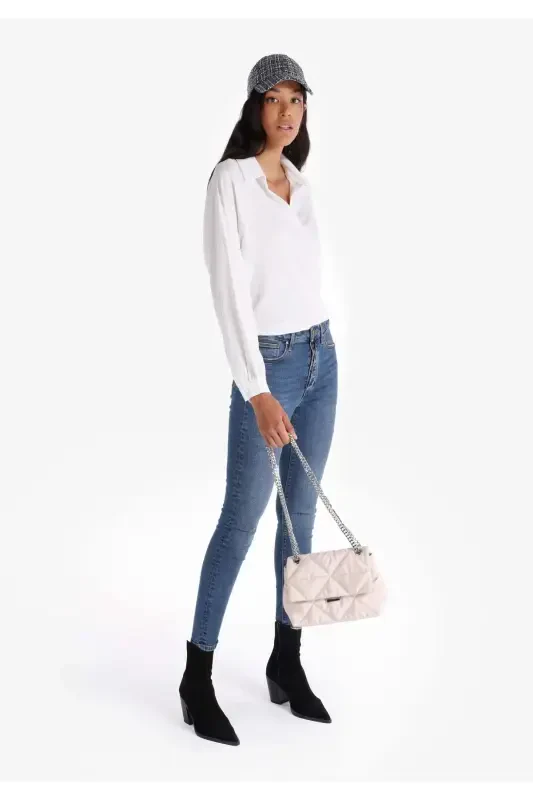 Skinny Fit Orta Bel Dar Paça Kadın İndigo Denim Jean Pantolon - 3