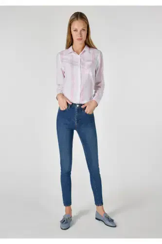 Super Slim Fit Orta Bel Süper Dar Paça Kadın Indigo Jean Pantolon - 1