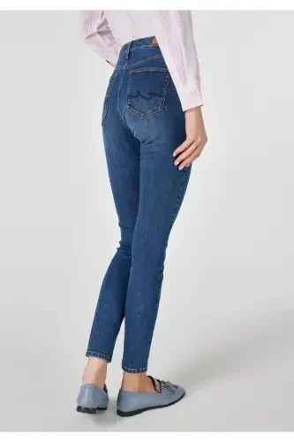 Super Slim Fit Orta Bel Süper Dar Paça Kadın Indigo Jean Pantolon - 2