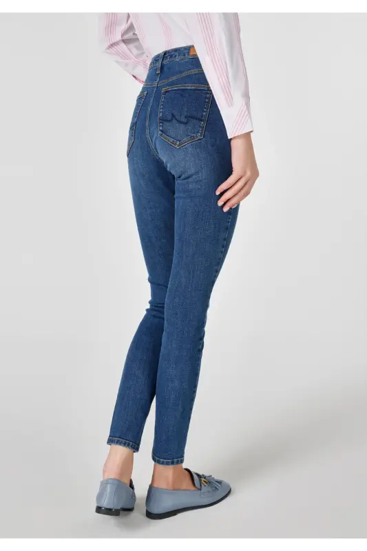 Super Slim Fit Orta Bel Süper Dar Paça Kadın İndigo Jean Pantolon - Q1.V1_DN04471 - 2