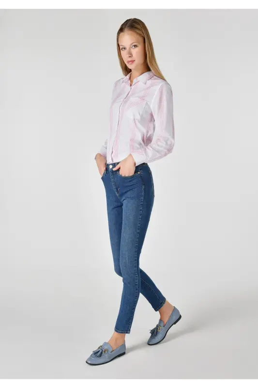 Super Slim Fit Orta Bel Süper Dar Paça Kadın İndigo Jean Pantolon - Q1.V1_DN04471 - 3