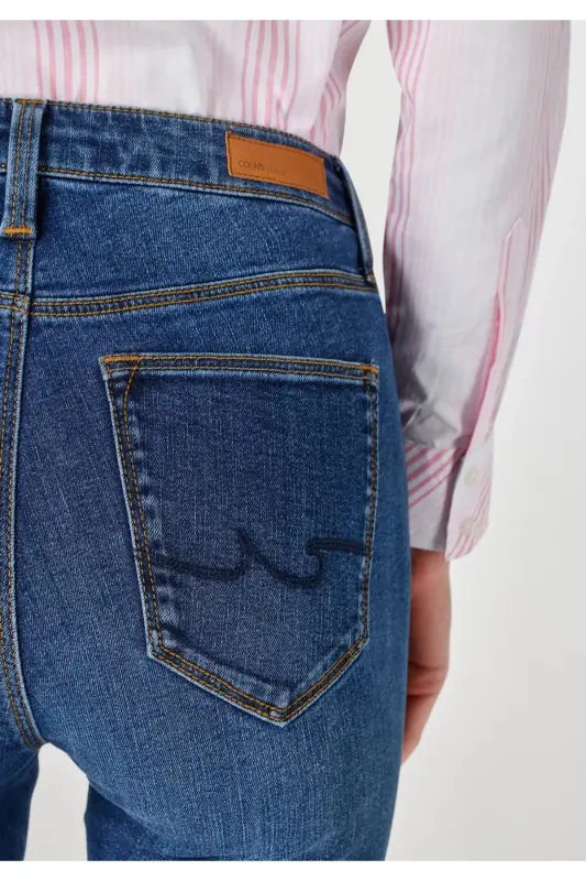 Super Slim Fit Orta Bel Süper Dar Paça Kadın İndigo Jean Pantolon - Q1.V1_DN04471 - 6