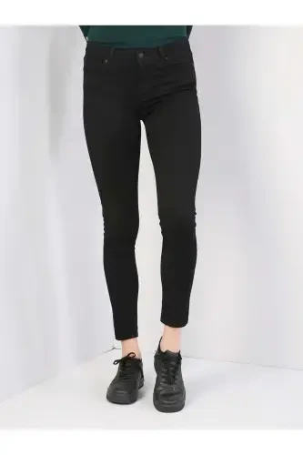 759 Lara O'rta Bel Tor Tanga Super Slim Fit Qora Ayollar Jins Shimini - 4