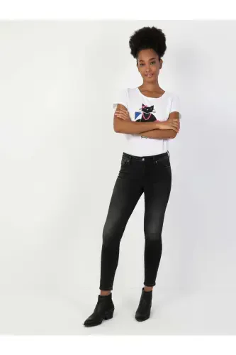 759 Lara O'rta Bel Tor Tiq Super Slim Fit Kulrang Ayollar Jins Shimini - 3