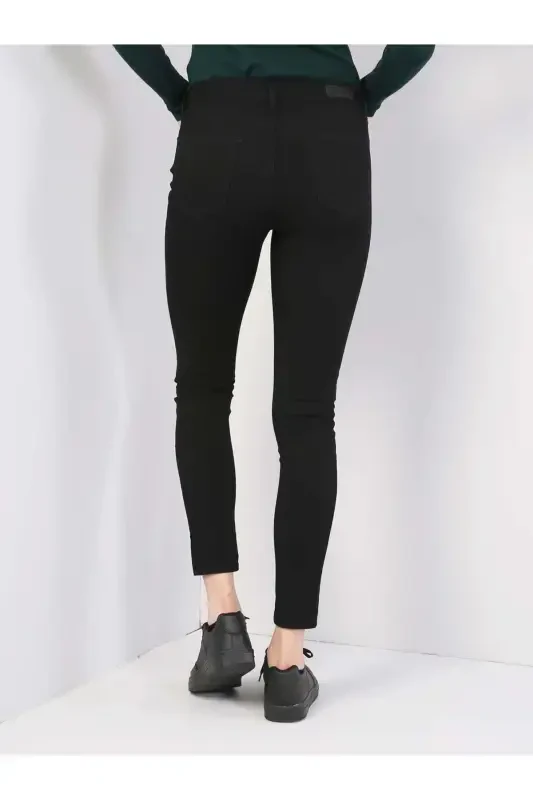 759 Lara O'rta bel tor tizzli Super Slim Fit qora ayollar jinsi shimini - 2