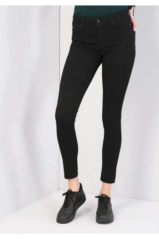 759 Lara O'rta bel tor tizzli Super Slim Fit qora ayollar jinsi shimini - 1