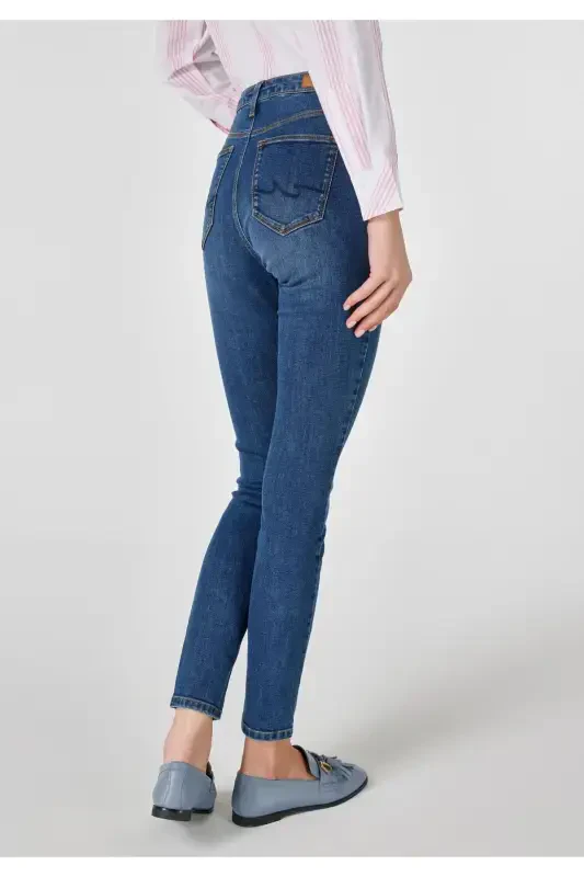 759 Lara O'rta Bel Tor To'g'ri Super Slim Fit Ko'k Ayollar Jins Shimini - 2