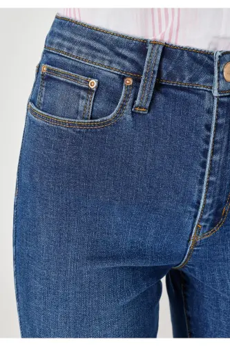 759 Lara O'rta Bel Tor To'g'ri Super Slim Fit Ko'k Ayollar Jins Shimini - 5