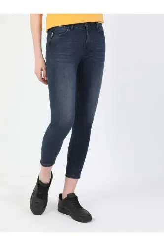 759 Lara O'rta Bel Tor To'g'ri Super Slim Fit Qorong'i Ko'k Ayollar Jins Shimini - 1