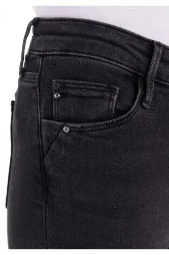 Skinny Fit Orta Bel Dar Paça Kadın Siyah Jean Pantolon - 5