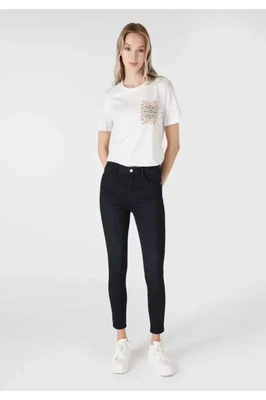 759 Lara super slim fit oddiy bel tor, qora ayollar jinsi shimini - 3