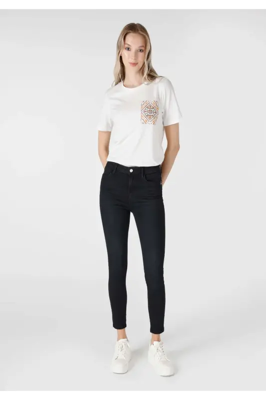 759 Lara super slim fit oddiy bel tor, qora ayollar jinsi shimini - 3